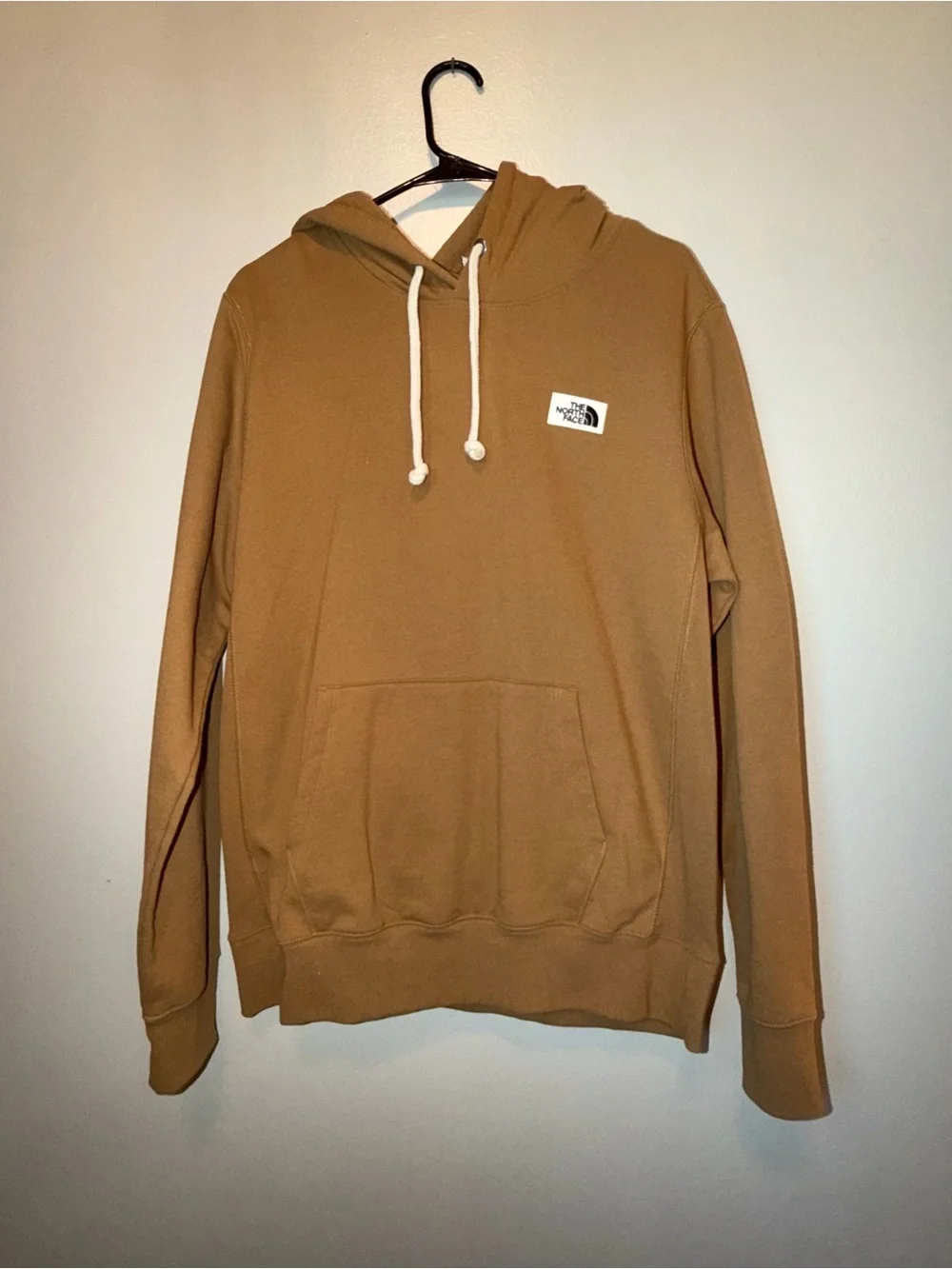 The North Face Men's Tan Pullover Hoodie with Logo Patch
